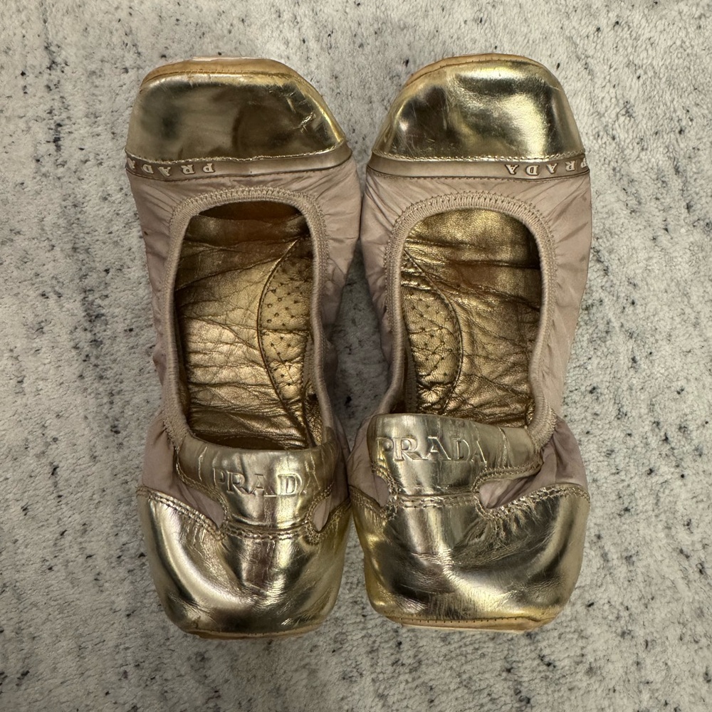 Prada Gold Metallic and Nude Ballet Flats